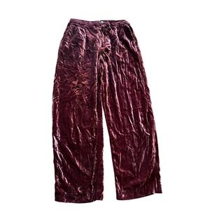 Madewell Velvet Wide Leg Pleated Pants Women's Size Medium Burgundy High Rise